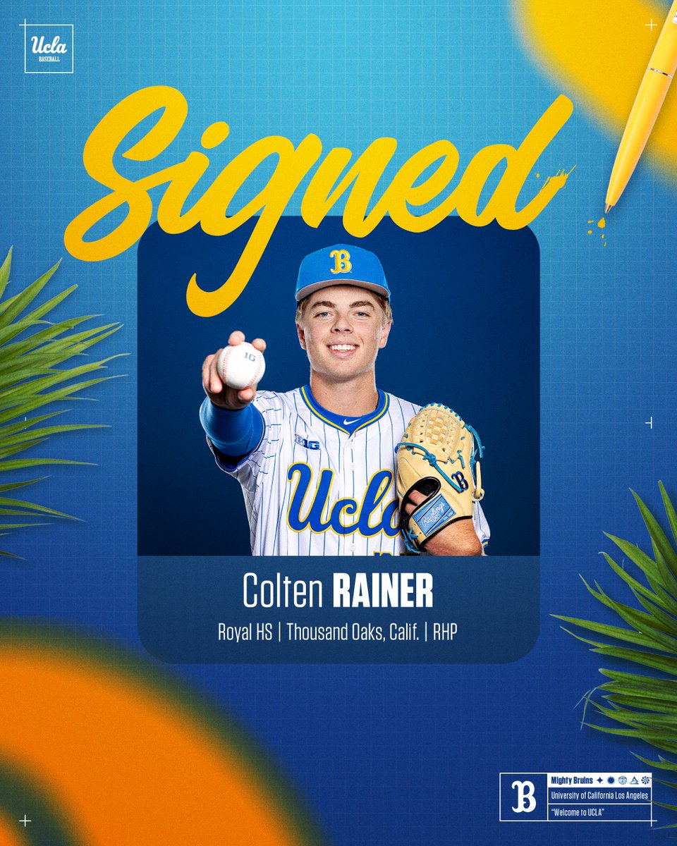 UCLABaseball's tweet photo. 𝐖𝐞𝐥𝐜𝐨𝐦𝐞 𝐭𝐨 𝐖𝐞𝐬𝐭𝐰𝐨𝐨𝐝, 𝐂𝐨𝐥𝐭𝐞𝐧! ✍️

The highly-touted righty out of Thousand Oaks is on his way to UCLA!

#GoBruins https://t.co/qISt7trh7P
