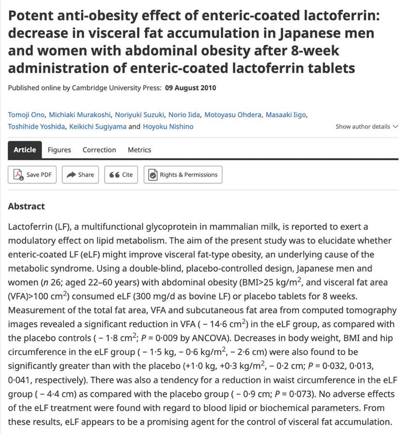 BioavailableNd's tweet photo. Having a hard time losing weight? What if it is not your willpower, but the endotoxins in your gut. You are stuck on a 1200 calorie, constipating meal plan while the real problem is the microbiome.

Solution: enteric coated LACTOFERRIN, 300mg/day, 8 weeks reduced significantly body weight, BMI, hip circumference and  waist circumference. 

Gram-neg bacteria overgrow & leak LPS into the bloodstream = inflammation = insulin resistance = visceral fat gain. Lactoferrin lowers endotoxin (LPS) levels Ok? Love you😘