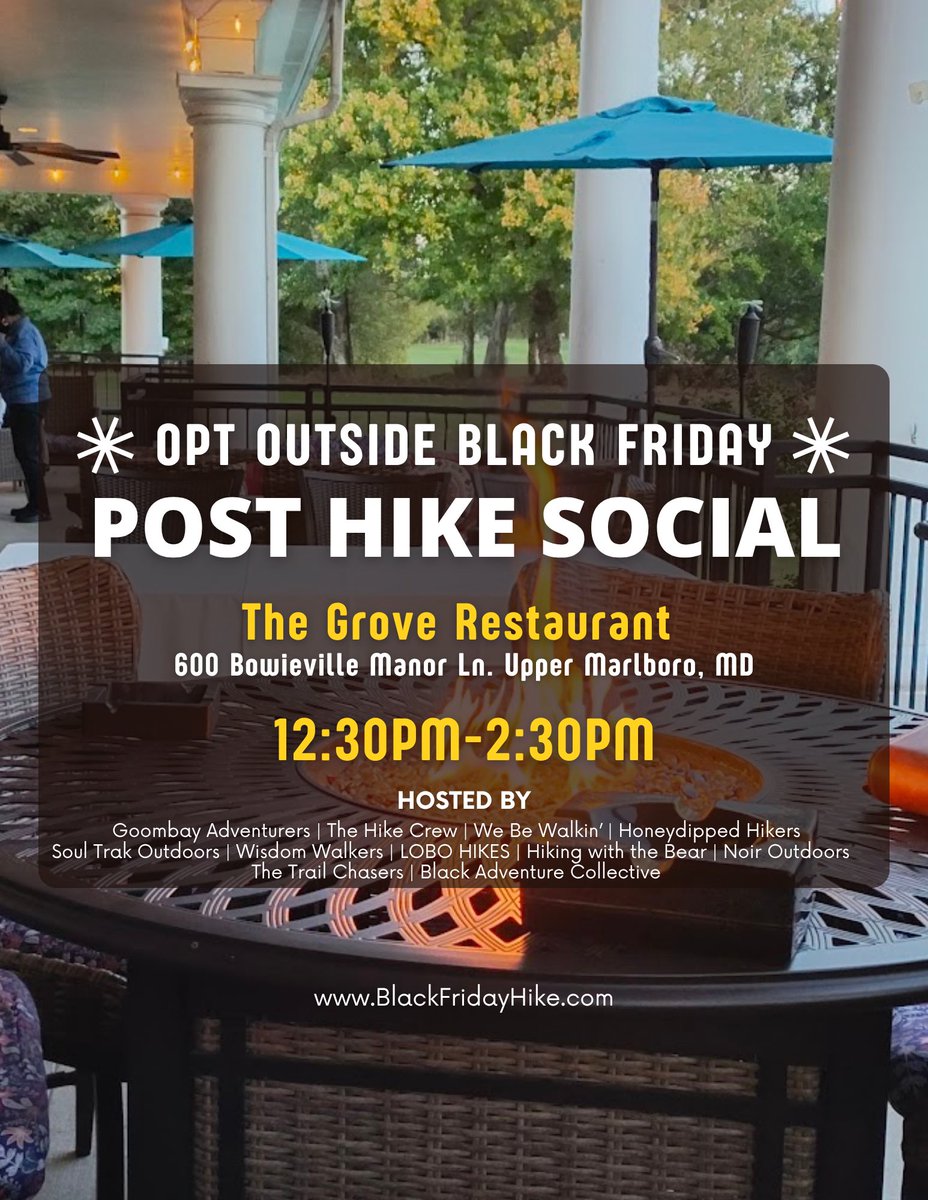 GoombayKickball's tweet photo. 🖤 OptOutside Black Friday Hike 🥾
Friday, Nov. 28 | 10AM–12PM | Watkins Park
Post Hike Social: 12:30–2:30PM at The Grove Restaurant

👉 Sign up at https://t.co/MJVutyACae https://t.co/tiBYDSgHp3