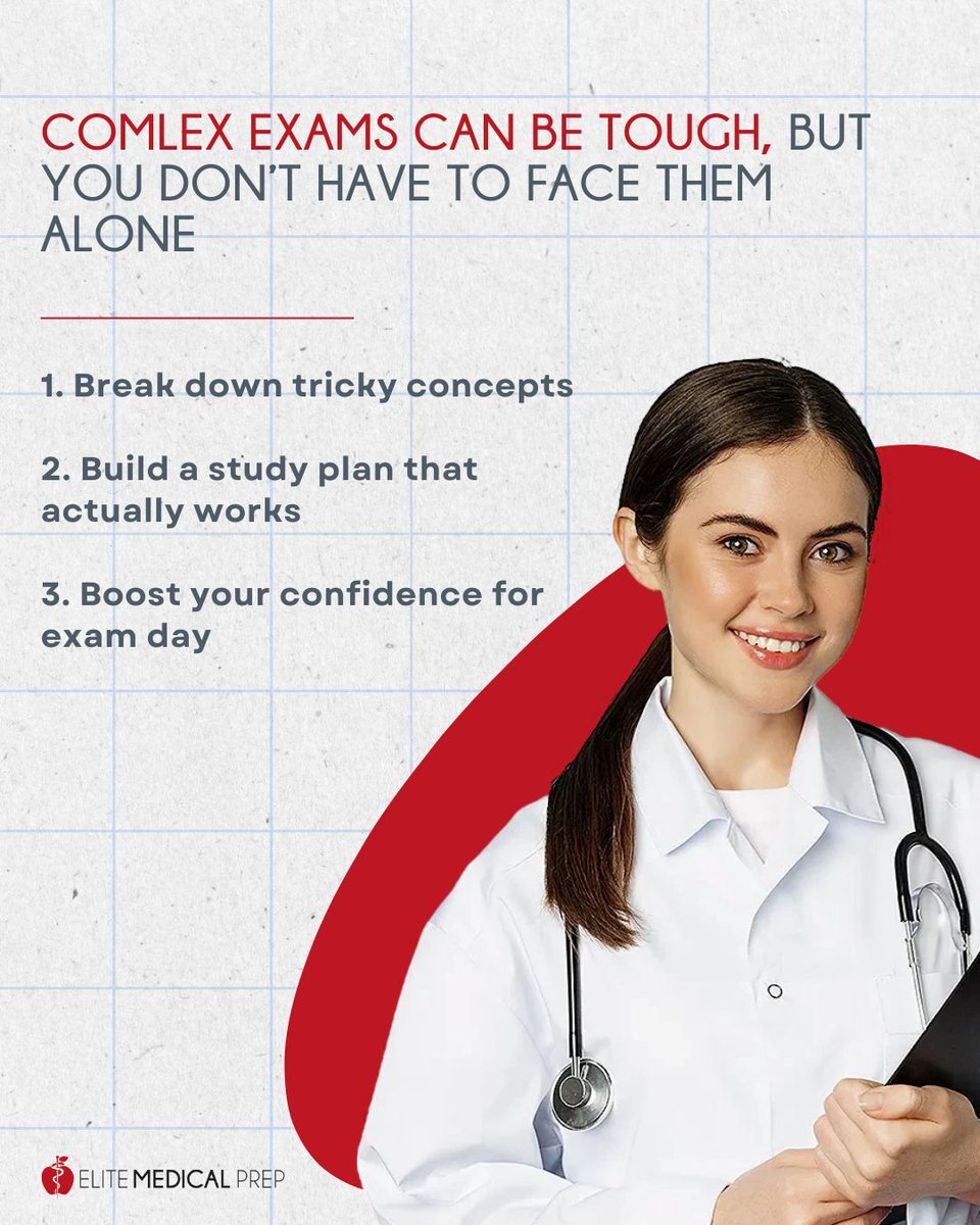 elitemedicprep's tweet image. Struggling with COMLEX prep? You’re not alone. 

At Elite Medical Prep, our expert tutors help you:
- Simplify tough concepts
- Build a plan that works
- Boost your confidence for exam day

Start preparing smarter 👉 hubs.li/Q03SSNT20

#COMLEX #EliteMedicalPrep