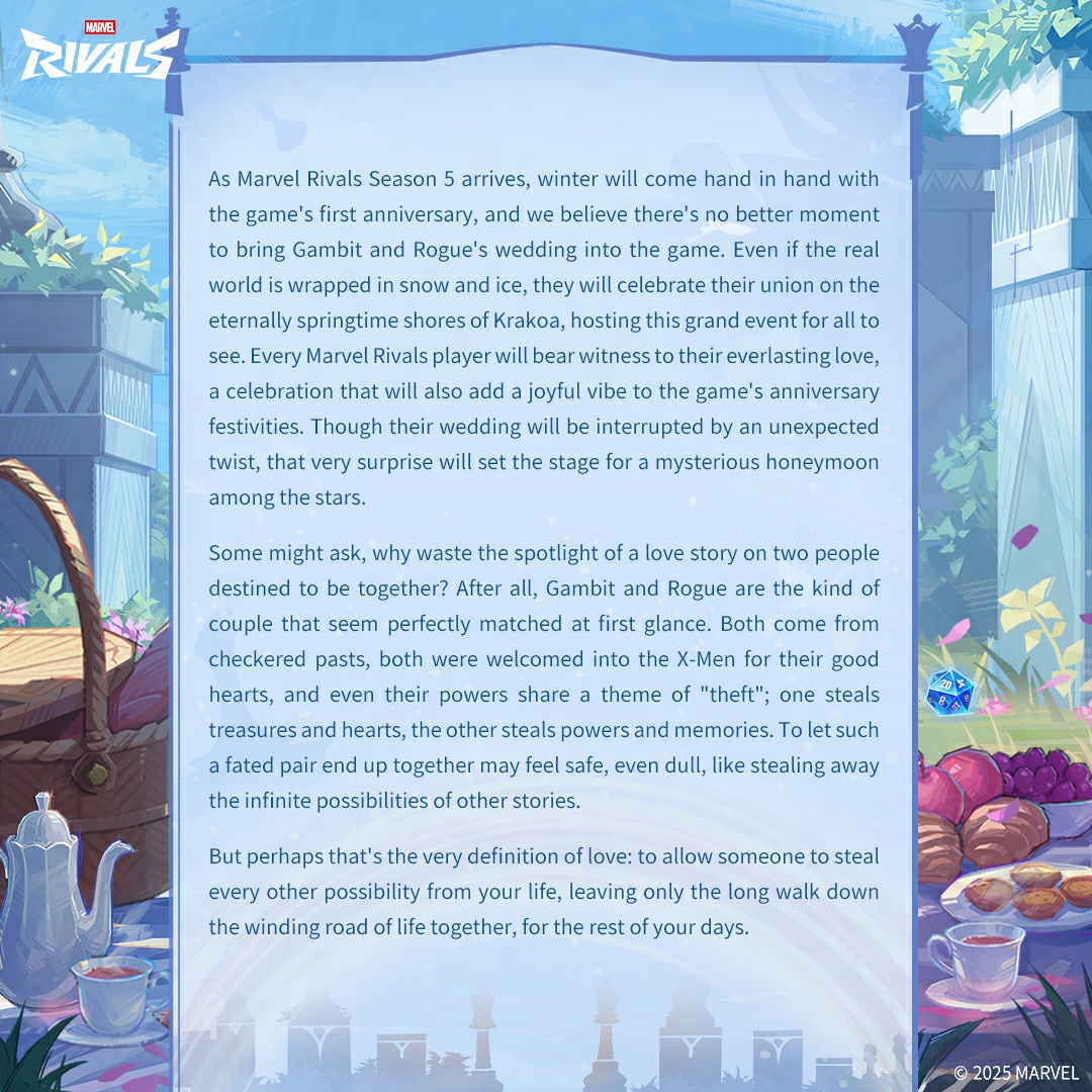 MarvelRivals's tweet image. We're so fortunate that we get to celebrate our upcoming 1-year anniversary with you all, perfectly timed for you all to witness the eternal love story between Gambit and Rogue.

They were both welcomed into the X-Men for their good hearts, and we're thrilled to welcome them to…