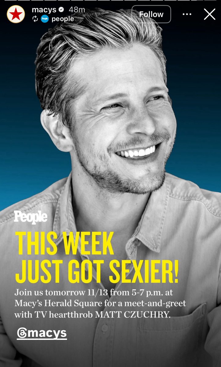 LvngConsciously's tweet photo. Go Matt!!
Meet & Greet at @Macys NYC.
@people
#MattCzuchry
#PeopleMagazine
#GirlmoreGirls
#TheGoodWife
#TheResident https://t.co/bwZhAGLvBy