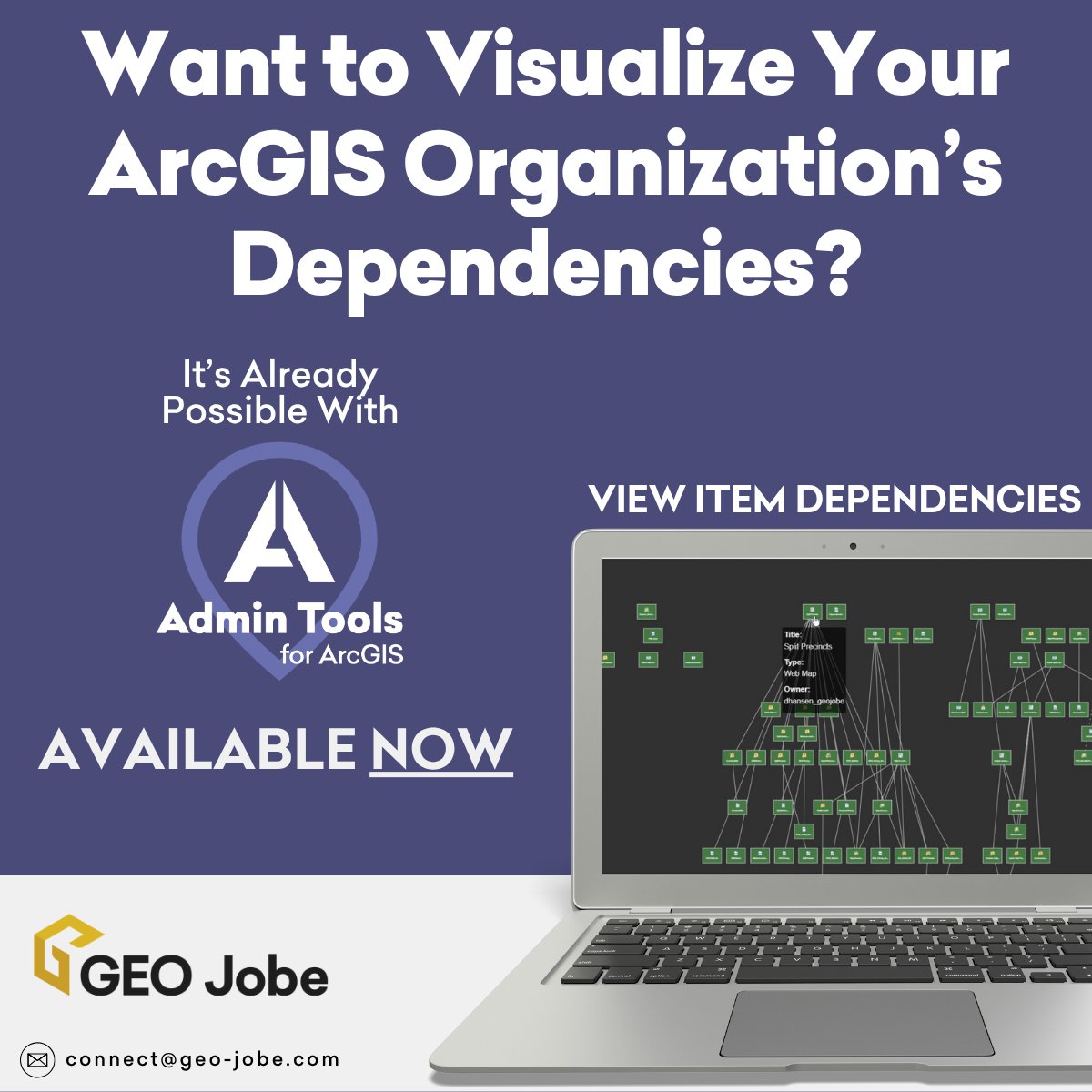 GEOjobeGIS's tweet image. With Admin Tools for #ArcGIS you can visualize your Organization&apos;s items in a way you never could before! Reach out for a demo at connect@geo-jobe.com #Esri #GIS