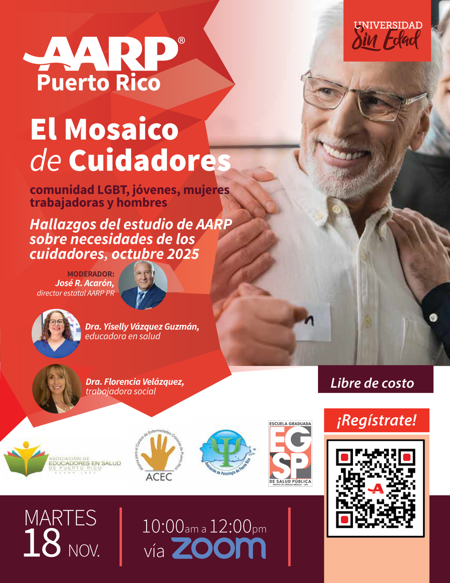 Regístrate aquí- spr.ly/60167nlfO para el webinar “El Mosaico de Cuidadores”, donde se discutirán los hallazgos del estudio de AARP sobre las necesidades de la diversidad de cuidadores incluyendo la comunidad LGBT, jóvenes, mujeres trabajadoras y hombres.