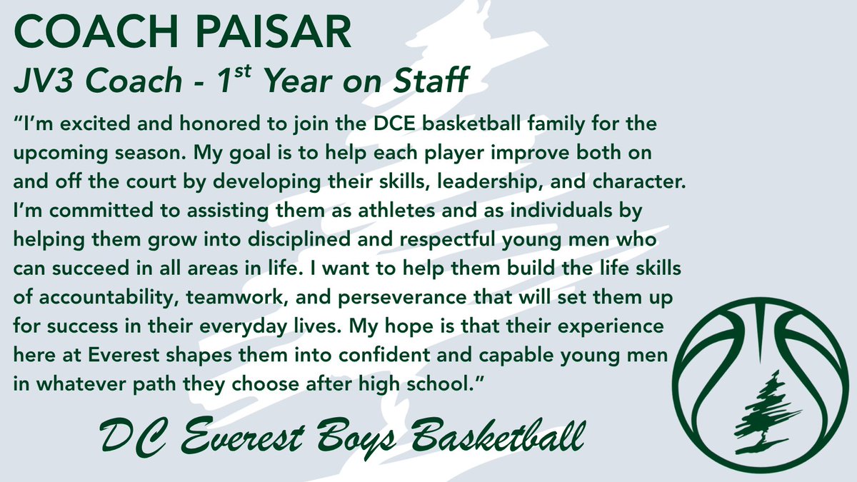 DCE_Basketball's tweet photo. #5 Coach Riley Paisar. He is our JV3 Coach. This is his 1st year as a basketball coach on our staff. @rpaisar27 #CountdowntoTipOff #EverestHoops https://t.co/hAeWm2RWAz