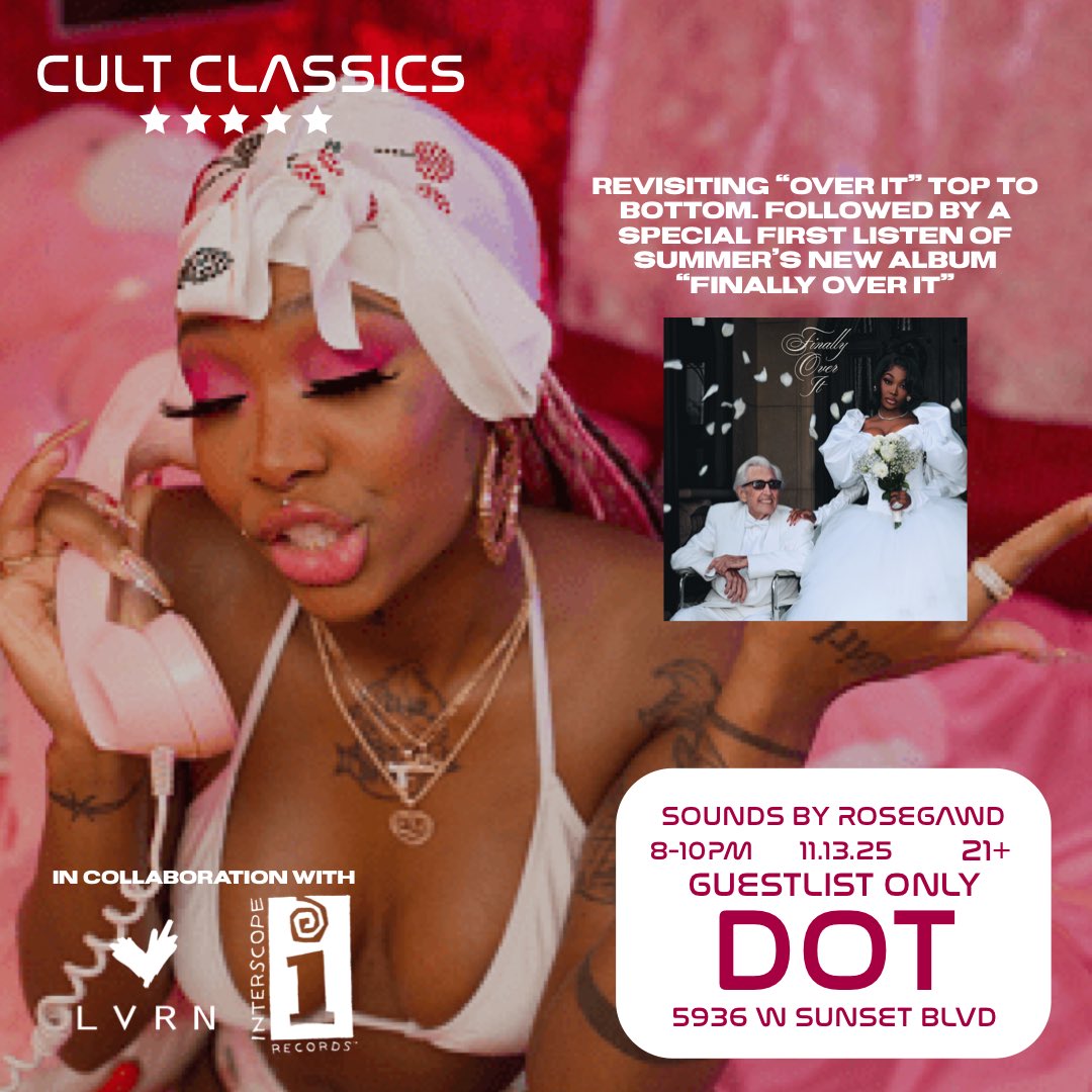 Exciting update!

In collaboration with @interscope and @lvrn , we’re bringing you Cult Classics: Summer Walker’s Over It. In celebration of Summer’s new album “Finally over it” We will re visit the debut album where it all started! 

Join us Thursday, Nov 13th in Hollywood as we