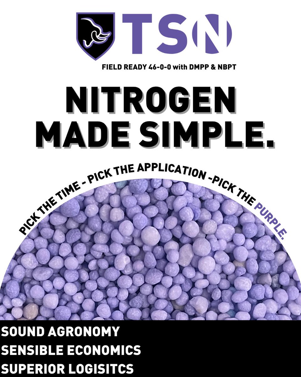 Nitrogen made simple.

Field-ready 46-0-0 with DMPP &amp; NBPT.
Pick the time. Pick the application. Pick the purple.

#TSN #NitrogenManagement #TaurusAg #PickThePurple