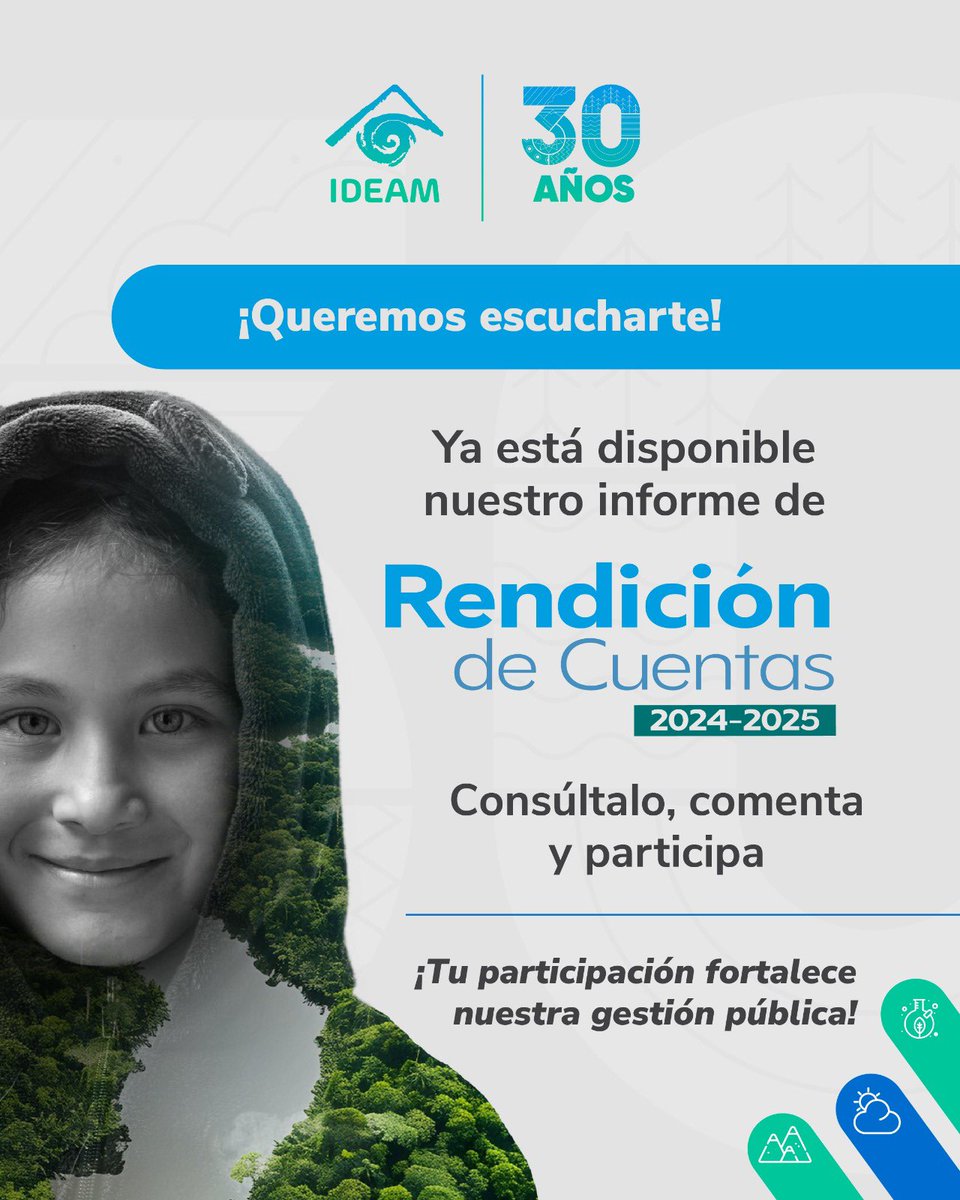 IDEAMColombia's tweet image. Conoce los avances, logros y desafíos del #Ideam  durante la vigencia 2025 en nuestro Informe de Rendición de Cuentas.
Consulta el informe completo aquí 👉 ideam.gov.co/participa/rend…

#RendiciónDeCuentas #Ideam #GestiónAmbiental #Transparencia