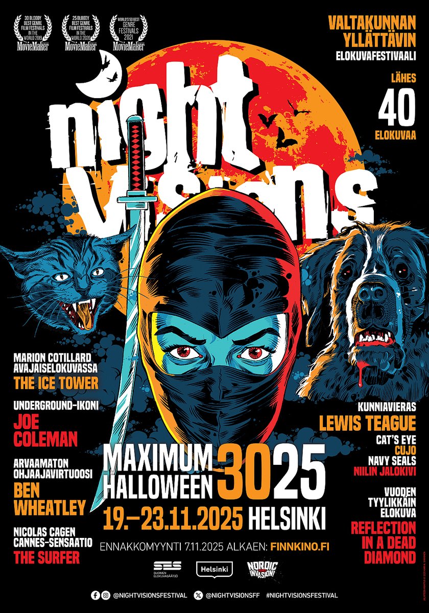 Ensi viikon keskiviikkona se alkaa! Nimittäin vuoden suurin ja kaunein Night Visions -festivaali.

Kaikkien elokuvien esittelyt ja aikataulu helpoimmin tutkittavissa festivaalin omilla sivuilla.

Liput ennakkomyynnissä NYT Helsingin Kinopalatsissa ja Finnkinon sivuilla.