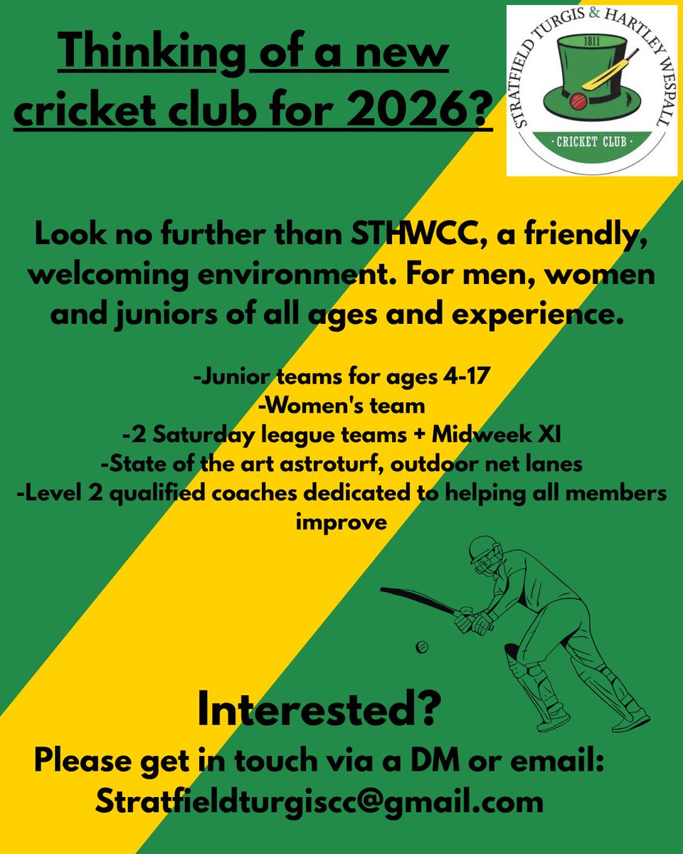 STHWCC's tweet photo. 🏏 Looking for a new cricket club for next season? https://t.co/5vcyEHg6Ee