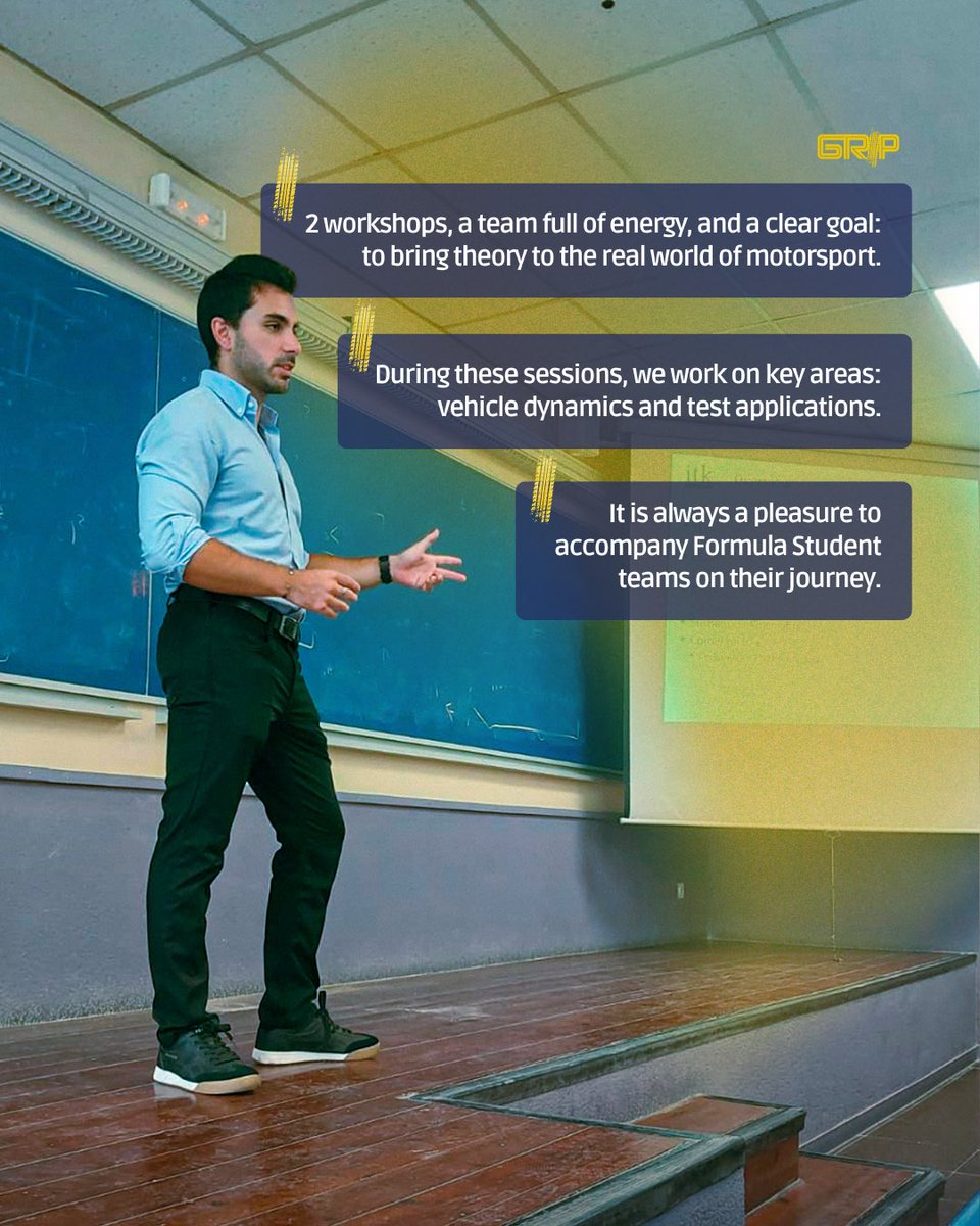 Two workshops. One goal: turn theory into real motorsport. 🏎️
Thanks to ITK Engineering, I guided BCN eMotorsport through vehicle dynamics and testing, bridging knowledge with performance.
#FormulaStudent #Motorsportengineering #Engineering #GripEngineer