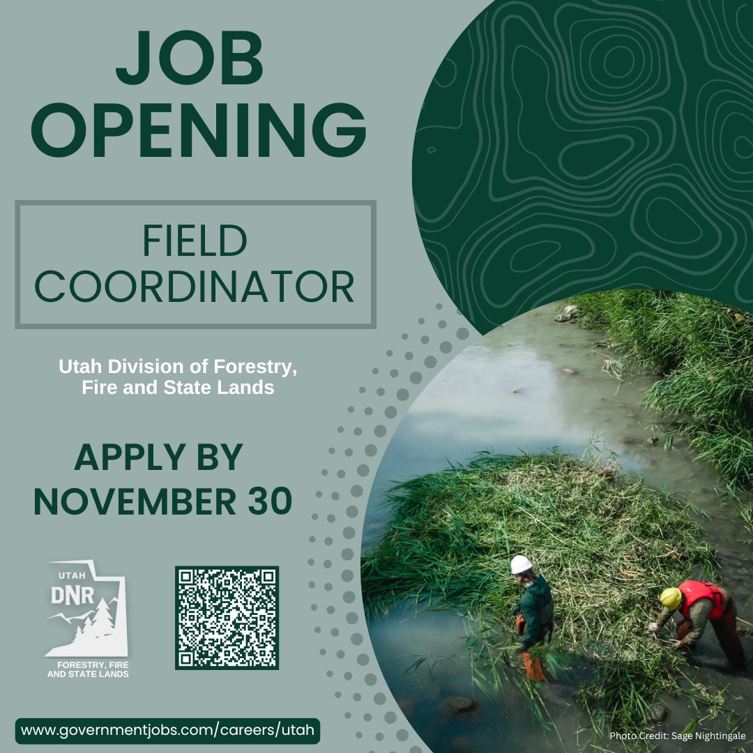 JordanRiverComm's tweet image. Join the Division of Forestry, Fire and State Lands as a Field Coordinator!  Work on the Jordan River and Utah Lake.  

Learn more and apply:

governmentjobs.com/careers/utah/j…
Applications Due by November 30.
(photo credit: Sage Nightingale)