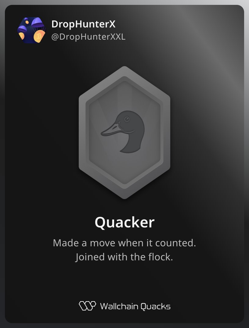 DropHunterXXL's tweet image. Just unlocked the Quacker on @wallchain 🏆

How cool is that?

Feels great to have my contributions recognized.

How’s Wallchain Quacks been treating you so far?

Not on board yet? Drop a comment for an invite 👇🦆 
quacks.app/?ref=DropHunte…