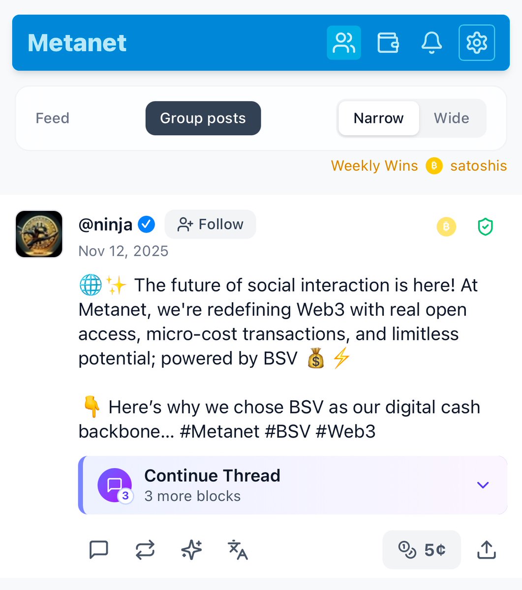 MetanetPlatform's tweet image. Try to switch between Wide and Narrow view. Choose the best fit for your screen size and enjoy Metanet at your taste 🥂♥️

Join metanet.page today guys. A like on Twitter helps but having you at Metanet feels better so join the growing family 👶🏻🙇🏻‍♂️👱🏼‍♀️👨🏻👱🏼👵🏼

BSV 🤝 ICP +…