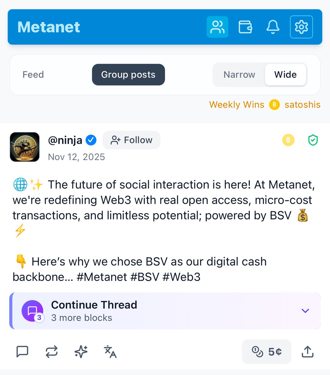 MetanetPlatform's tweet image. Try to switch between Wide and Narrow view. Choose the best fit for your screen size and enjoy Metanet at your taste 🥂♥️

Join metanet.page today guys. A like on Twitter helps but having you at Metanet feels better so join the growing family 👶🏻🙇🏻‍♂️👱🏼‍♀️👨🏻👱🏼👵🏼

BSV 🤝 ICP +…
