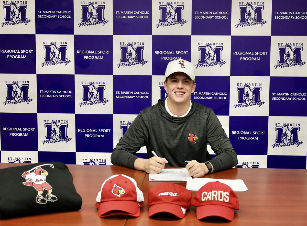 SMSSAthletics's tweet image. BIG CONGRATULATIONS to Barron Mundy who has officially signed on to compete in Men’s Golf for the University of Louisville next year!! Your Mustang family is proud of you Barron, and we will be cheering you on 💜💛