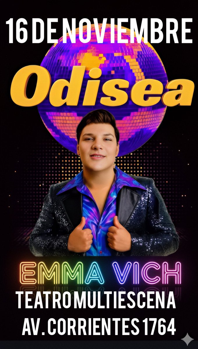 emybsd_'s tweet photo. EMMA VICH protagoniza la comedia musical ODISEA en el Teatro Multiescena de Calle Corrientes! 🕺✨❤️
🎟️Adquirí las entradas con descuento en el siguiente link:
https://t.co/oYIRgGR3fJ
#EmmaVich #iconic #teatro #debut #Ethan #Odisea #comediamusical #musical https://t.co/gKvXy0IDY0
