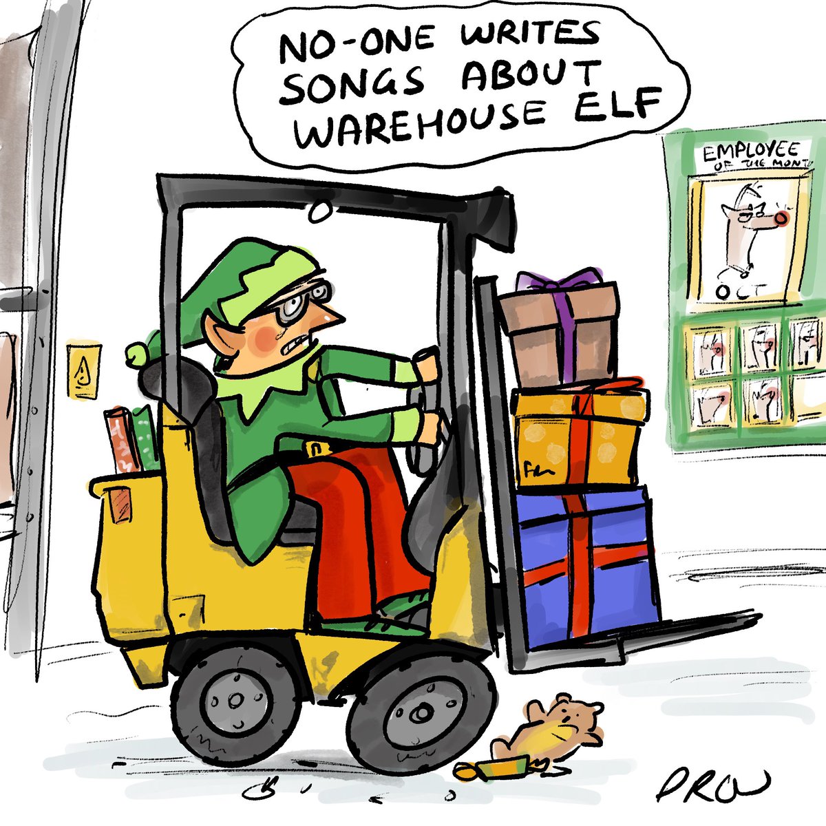 cartoonsidrew's tweet image. Wednesday #shapechallenge why are there no #christmas songs for warehouse elf @StudioTeaBreak