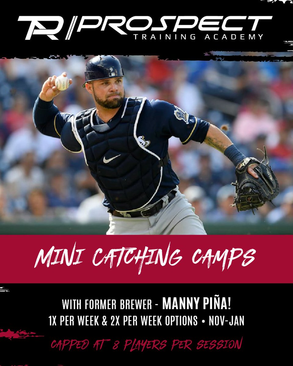 Work directly with a 10-year MLB Catcher🔥

Former <a href="/Brewers/">Milwaukee Brewers</a>  catcher Manny Piña is bringing his elite defensive training to our Catching Mini-Camps!
• Ages 10U-18U
• 5 small-group sessions (8 players max)
• Choose Mondays, Wednesdays, and/or Saturdays

Learn from one of the