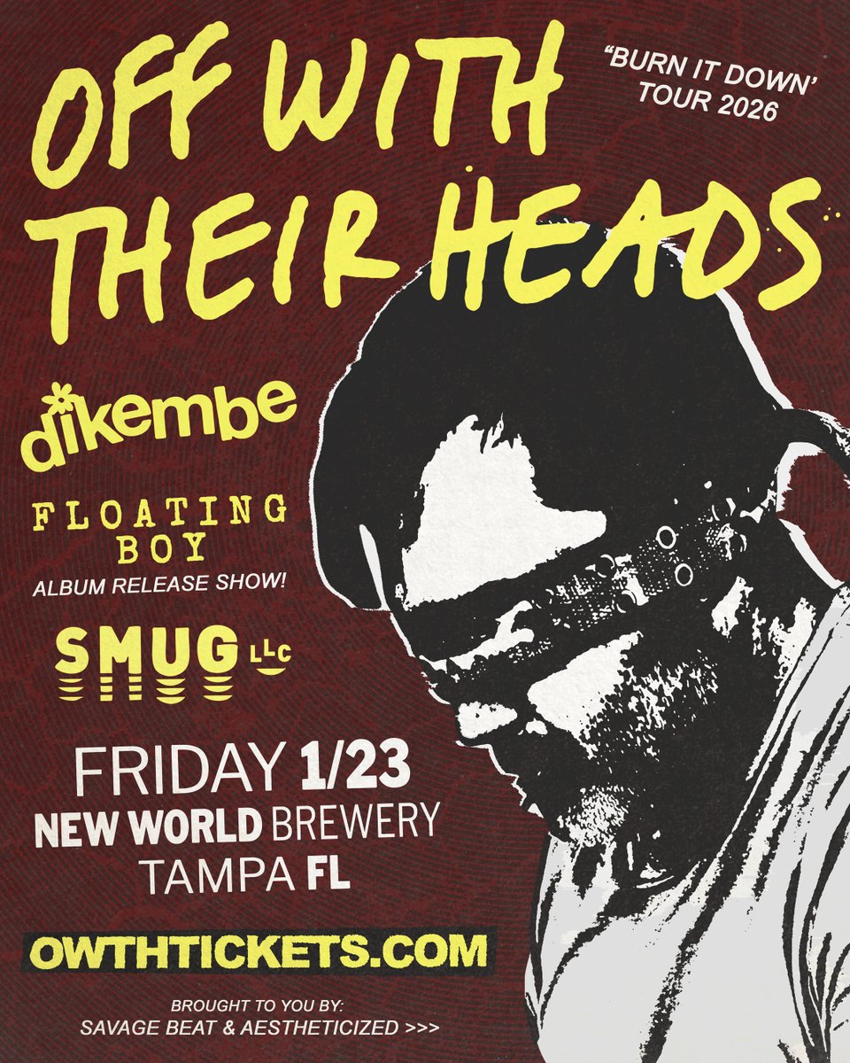 aestheticized's tweet image. NEW SHOW! Fri 01.23.26 = Off With Their Heads... "an American punk rock band formed in 2002 from Minneapolis, Minnesota" w/ Dikembe, Floating Boy &amp;amp; Smug LLC @ New World Tampa! 7pm / $20 / 18&amp;amp;Up! On sale now - grab 'em asap! owth26.eventbrite.com