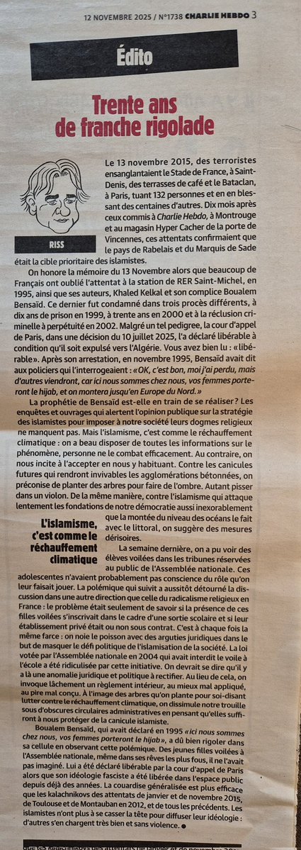Il faut lire cet édito de Riss. #13novembre #islamisme