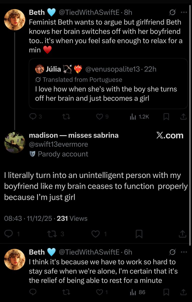 maybe feminist beth has a point idk. why are yall like this 🤮