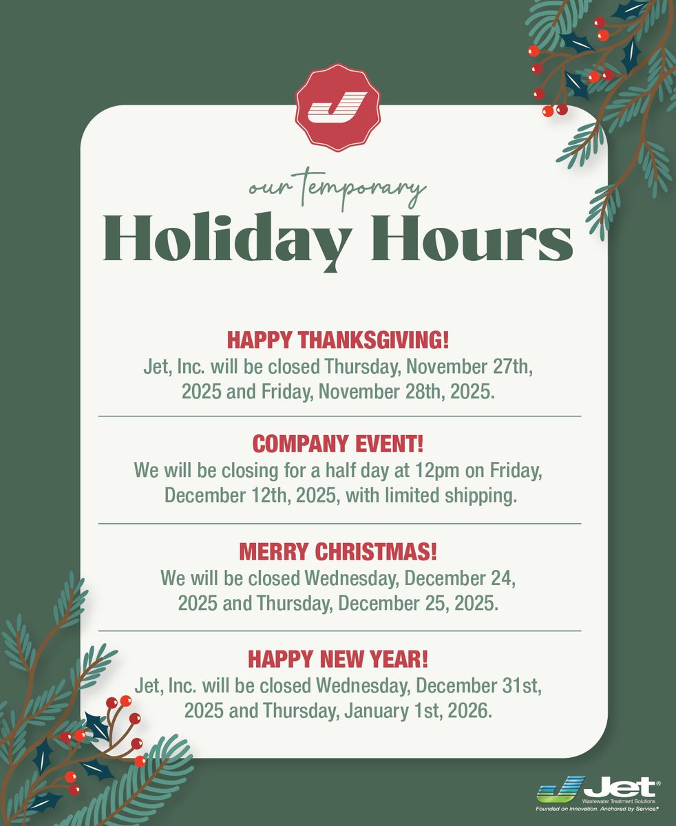 JetIncorp's tweet image. 'Tis the Season! Here's a quick heads up for our holiday schedule this year. 🍂☃️🎄🎉