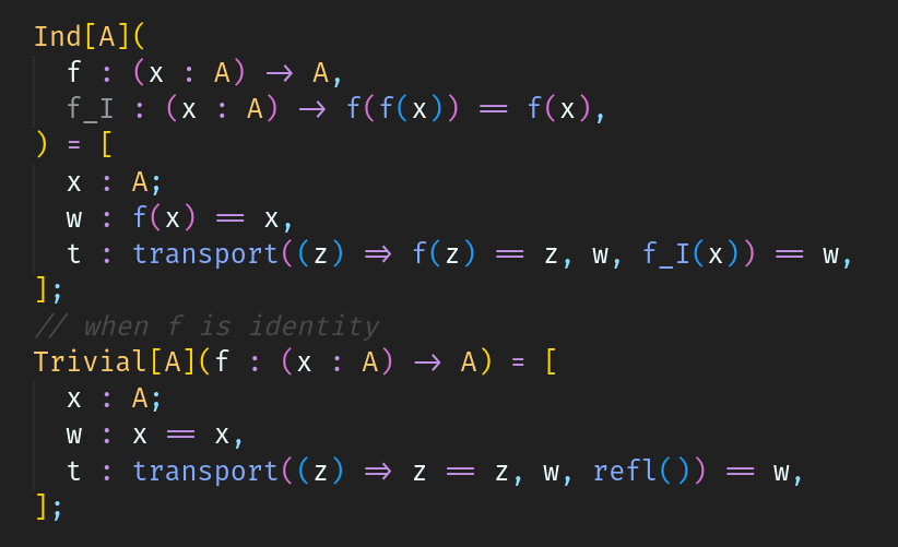 This is a WIP, not an article because I'm not clearing this until I put more effort.

My technique for proving the inductive types currently only works for "closed" inductive types in predicative settings.

This is the case because inductive types carrying data, are not