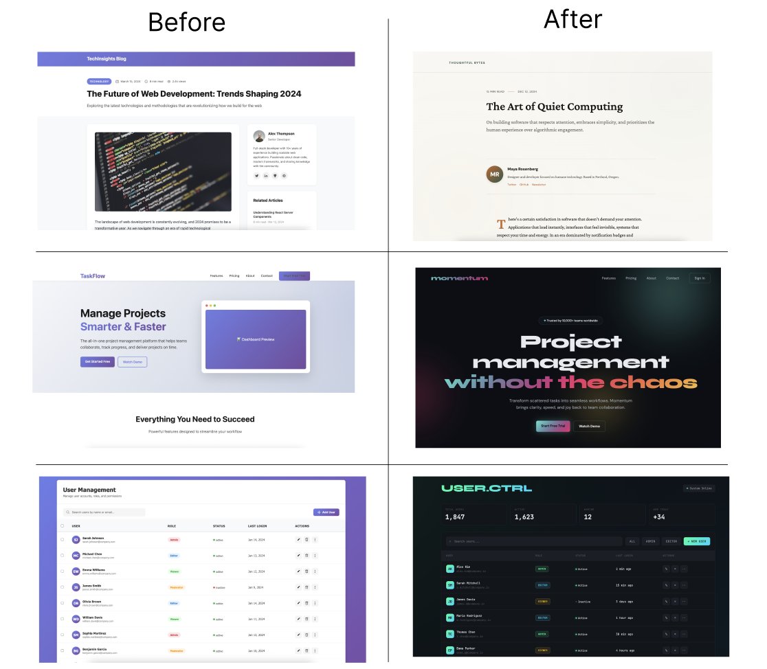 Turns out you can eliminate the purple LLM-slop design aesthetic with good prompting + claude skills.

We wrote a short post on it with more details: