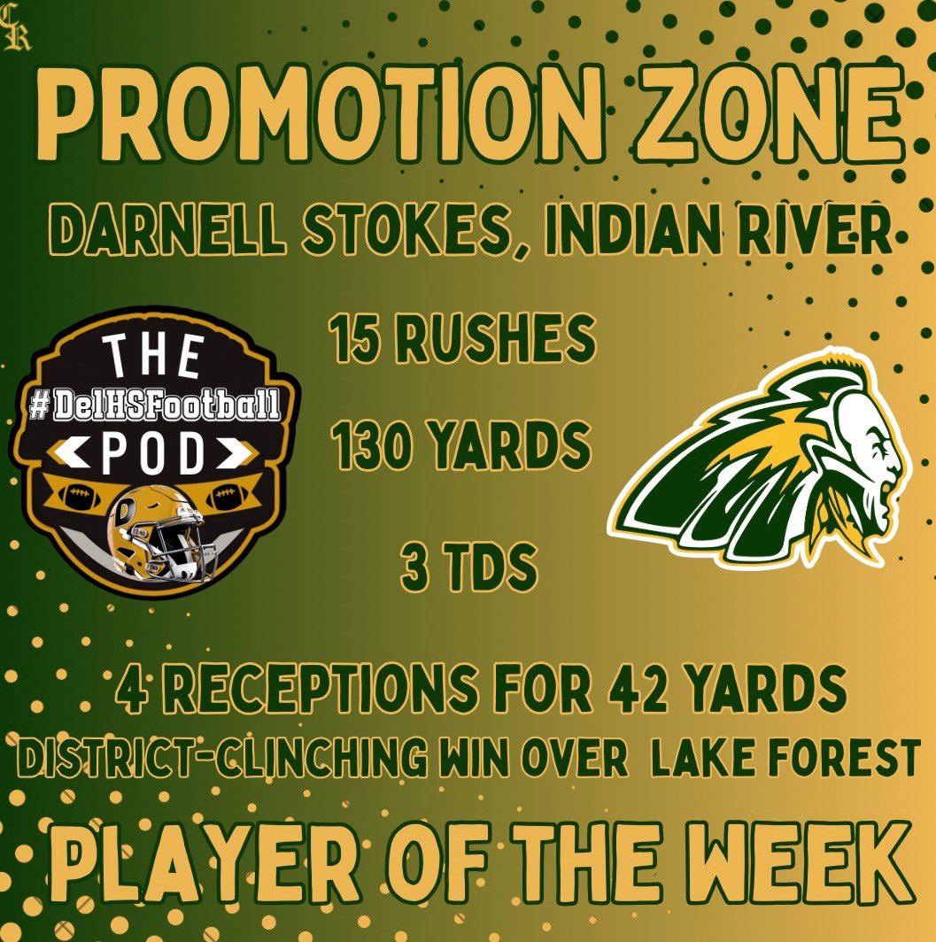 DelHSFootball's tweet image. Congratulations to our Week 10 Promotion Zone POTW #delhs Graphic by @CR_graphics83