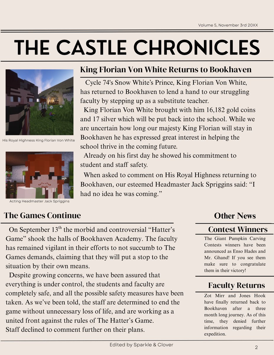 Hear ye, hear ye!
We here at Castle Chronicles are determined to bring you all the best information that Bookhaven has to offer! It is for this reason that the club has gone through a bit of a... management change!!! Enjoy the article!! Best Regards, ✨ 🍀