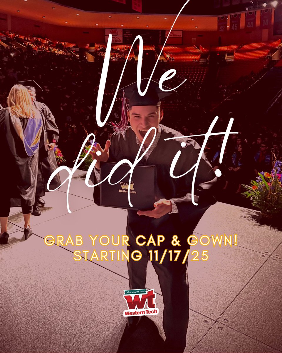 wtcep's tweet image. 🎓 Western Tech Fall 2025 Graduation is almost here!
Cap &amp;amp; Gown Pickup ➡️ Starts 11/17/25
Ceremony ➡️ Dec 5 | 7 PM | UTEP Don Haskins Center
You showed up, gave your all, and made it happen. Congrats #WesternTech Grads! 🙌 #Graduation2025