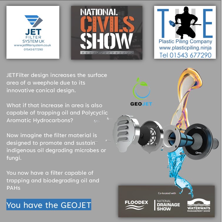 JETFilterSystem's tweet image. JT Filter Systems UK E is pleased to confirm that we will be exhibiting at The National Civils Show November 26th and 27th. Stand CB58 at ExCeL London.
#plasticpiling
#piling
#vinylsheetpiling
#sheetpiling
#civils
#excel
#floodex
#nationaldrainageshow
#waterwaysmanagement