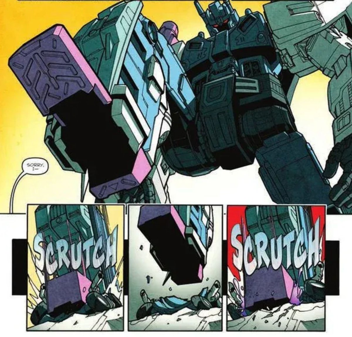 Triple_Takeover's tweet image. How would you explain this comic page to someone in one word?

You can hear our reaction to this and many other classic Transformers panels in our new episode!