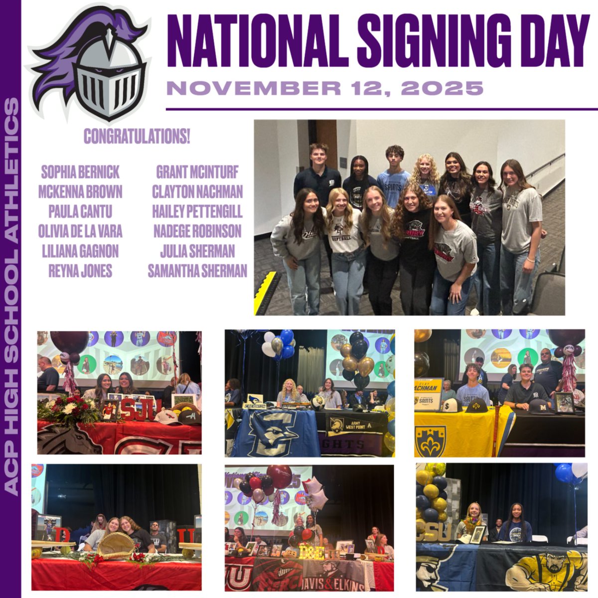 Congratulations to our incredible ACP athletes! We loved celebrating your hard work, dedication, and the next exciting chapter of your athletic journeys. Once a Knight, always a Knight! #NextLevelAthletes #WeAreACP #GoKnights @cusdathletics