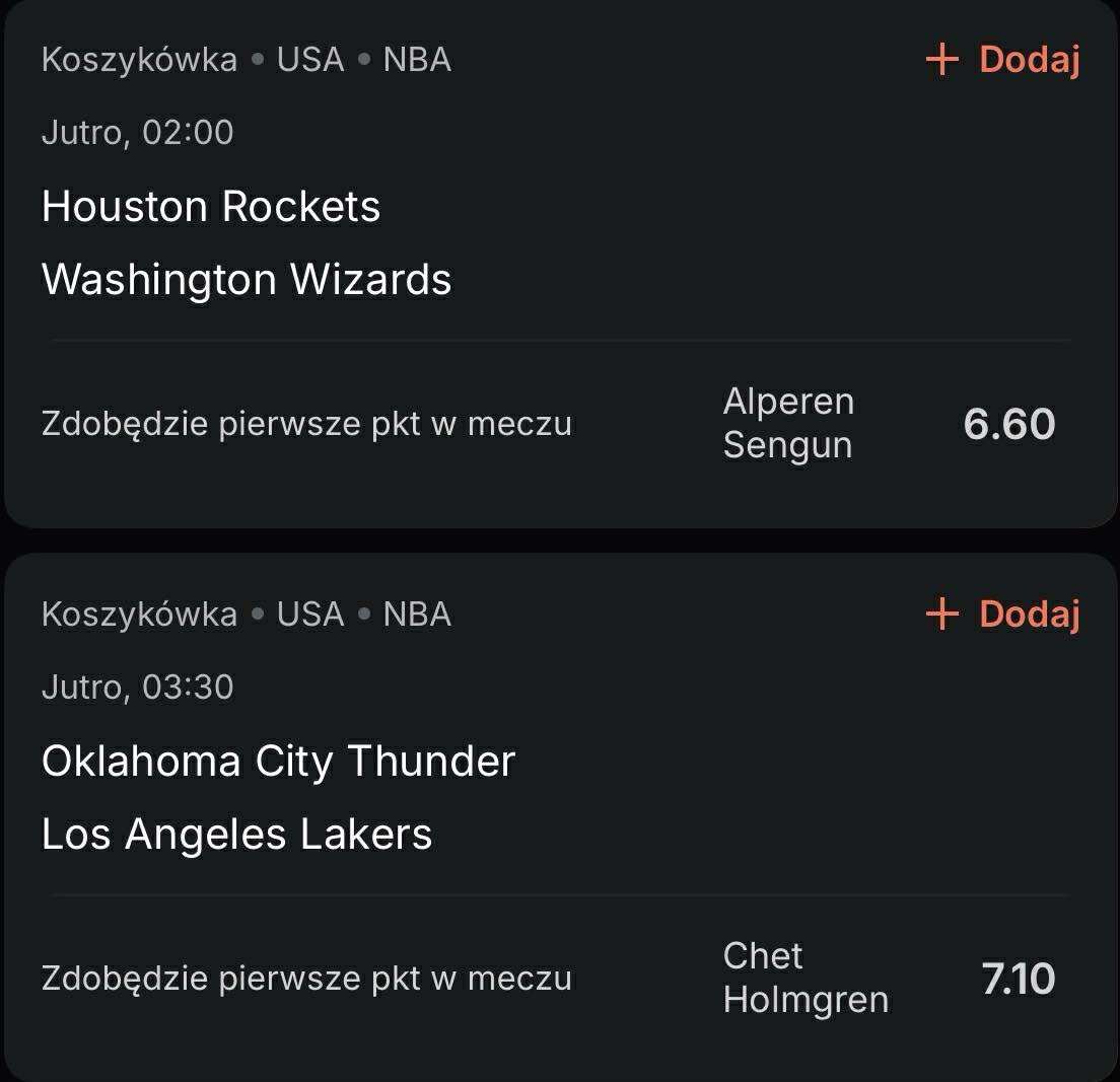 💰300PLN za TWOJE 🫵 predykcje!💰

📎 superbet.onelink.me/Tegf/zeulqfbo

💸Odgadnij pierwszych punktujących poniższych 4 spotkań i zgarnij 300PLN freebet do <a href="/SuperbetPL/">Superbet</a>

🏀Miami Heat - Cleveland Cavaliers
🏀OKC - Los Angeles Lakers
🏀Houston Rockets - Washington Wizards
🏀Charlotte Hornets