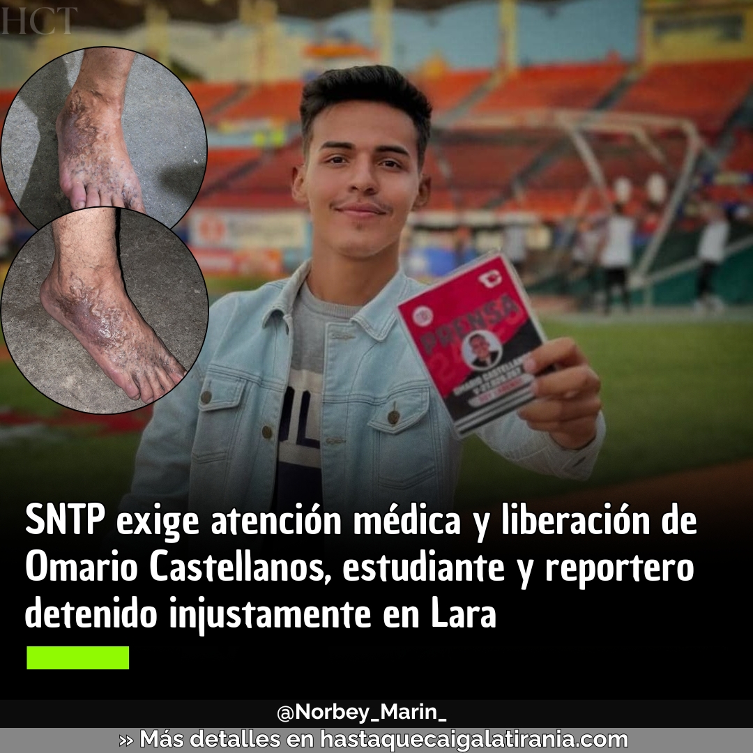 Norbey_Marin_'s tweet photo. #AHORA | #12Nov Omario Castellanos, estudiante y reportero, fue detenido el 16 de octubre junto a su madre y hermano en Barquisimeto. Tras casi un mes en calabozos, fue trasladado a Yare III. Su insuficiencia venosa se ha agravado y el SNTP exige atención médica urgente y su liberación inmediata. @sntpvenezuela