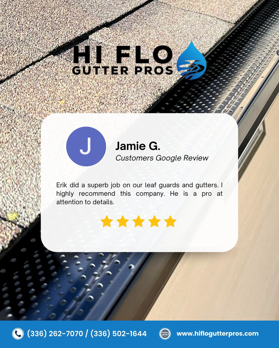 HiFloGutterPros's tweet image. Leaf guards that actually work. Gutters that last. That’s the Hi Flo promise. 💪

Book your FREE estimate!
📍 1000 River St Suite 202, Wilkesboro, NC 28697
📞  (336) 262-7070 / (336) 502-1644 
🌐 hiflogutterpros.com

#HiFloGutterPros #GutterProtection #LeafGuards