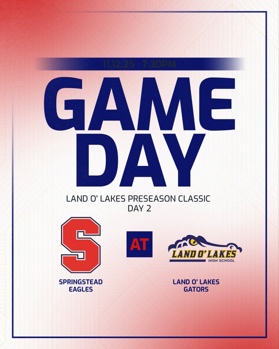 GAME DAY!!! Your <a href="/steadhoops/">Springstead Boys Basketball</a> travel down the road one more time to take on the hosts <a href="/LOLHSBoysBball/">LOLHS Boys Basketball</a> in Day 2 of the Land O’ Lakes preseason classic. Game tips at 7:30pm. Come out and support. @springstead_ath #steadlife
