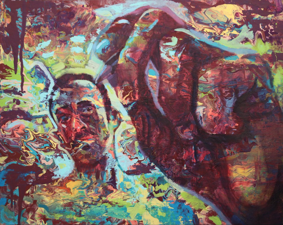 Years ago my first attempt at doing a fluid painting failed miserably so I broke out the oil paint and linseed oil and decided to just do a glaze over the top of it.

Shit happens. We adapt