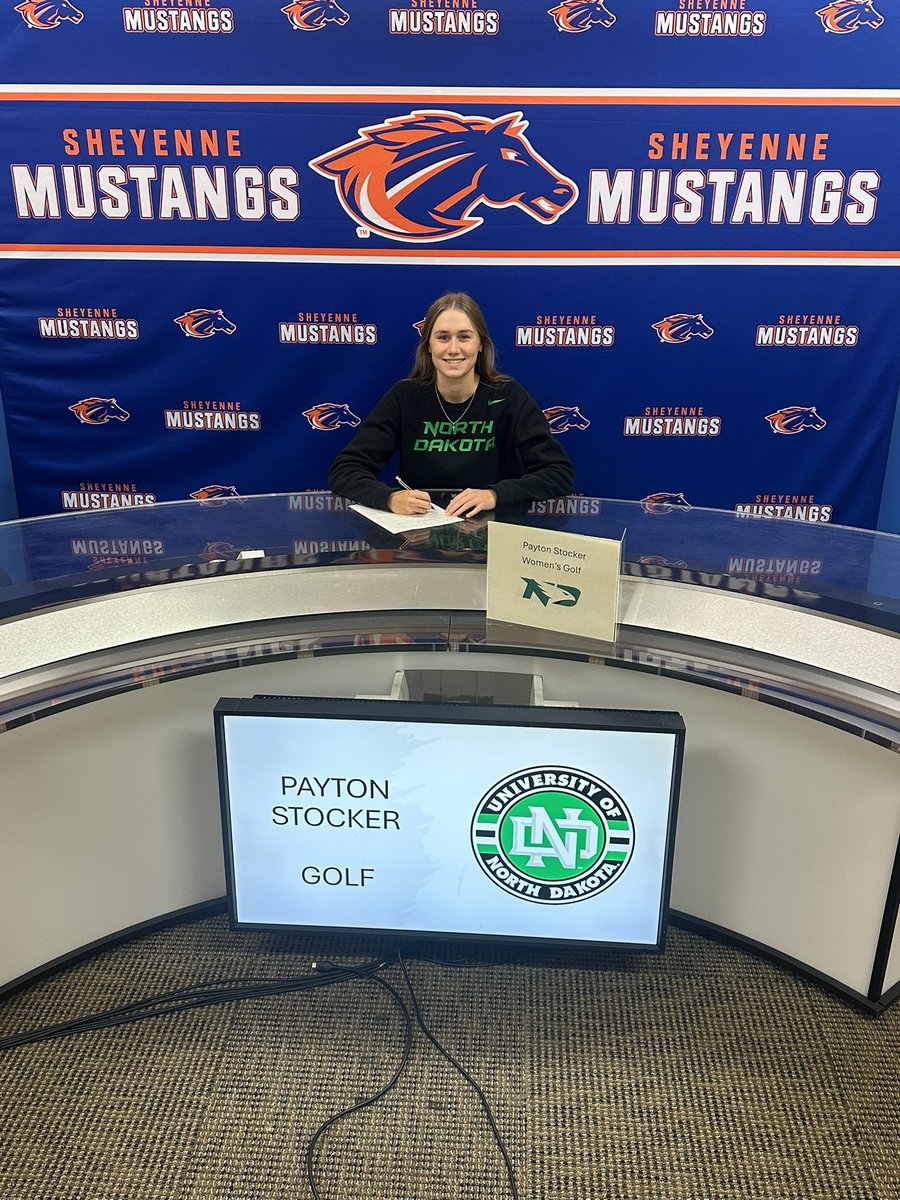 WFMustangAD's tweet photo. Lots of love by all your people as you commit to @UNDwgolf! Couldn’t be more proud of you Payton and we wish you all the best! https://t.co/P55st8Ukjj