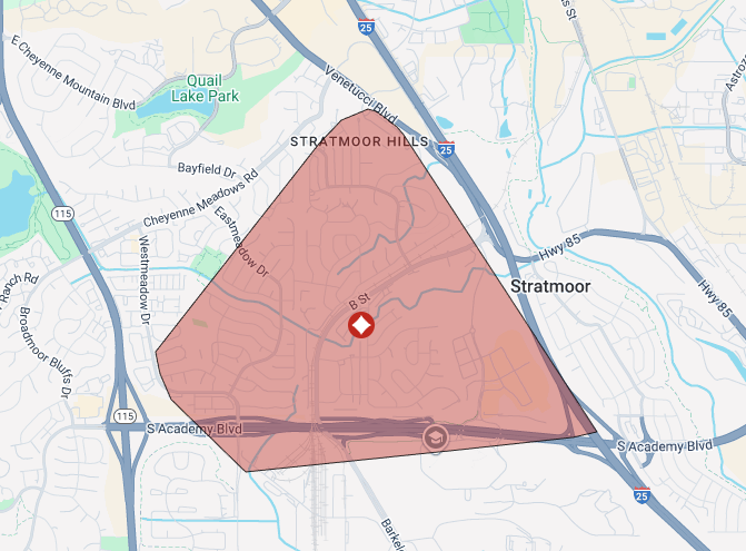 CSUtilities's tweet image. We are responding to a power outage due to a suspected equipment issue on the south side of the city, along S Academy Blvd between Highway 115 and I-25. 

While the estimated restoration time is 4:50 p.m., we are working to restore power as quickly as possible.