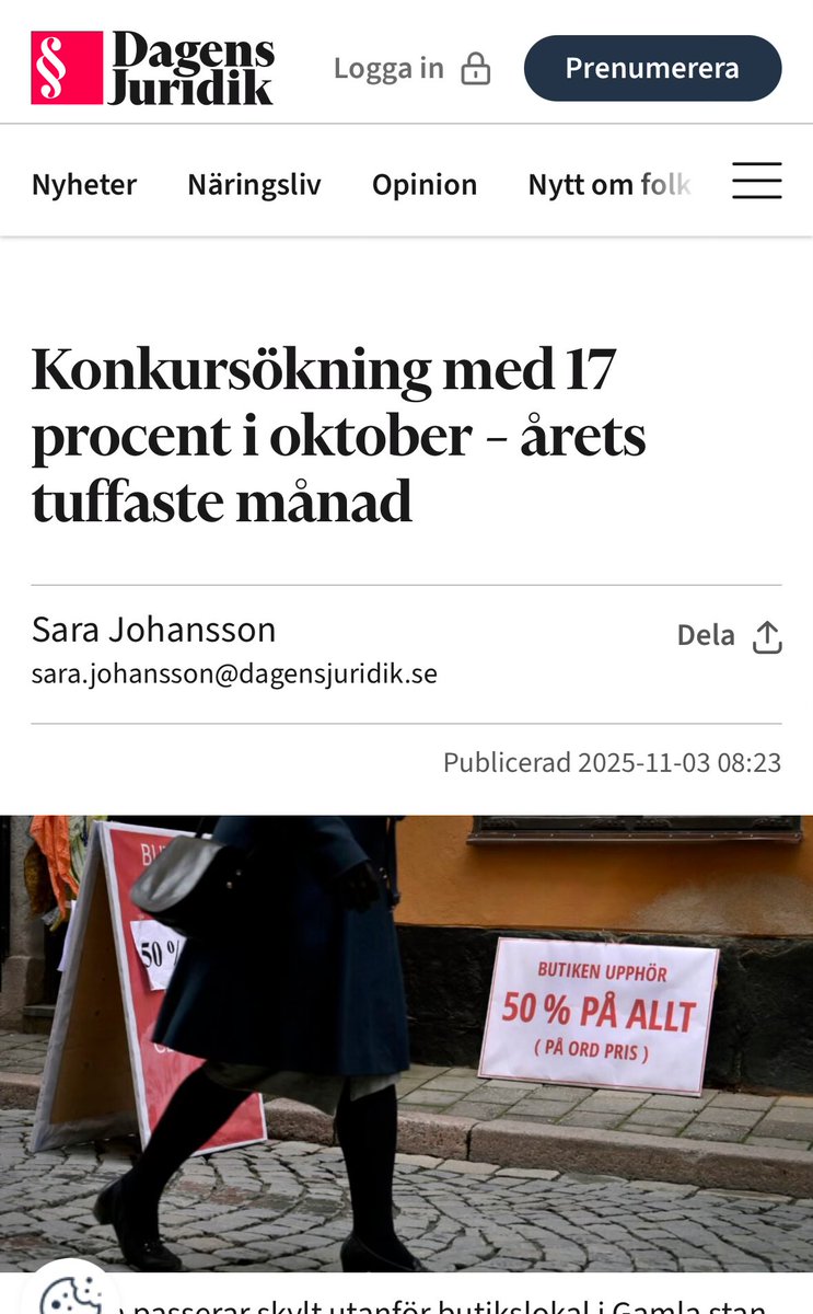 Den ekonomiska politiken fungerar inte. I oktober steg konkurserna med 17%. Sverige behöver akut få upp tillväxten och ner arbetslösheten.
