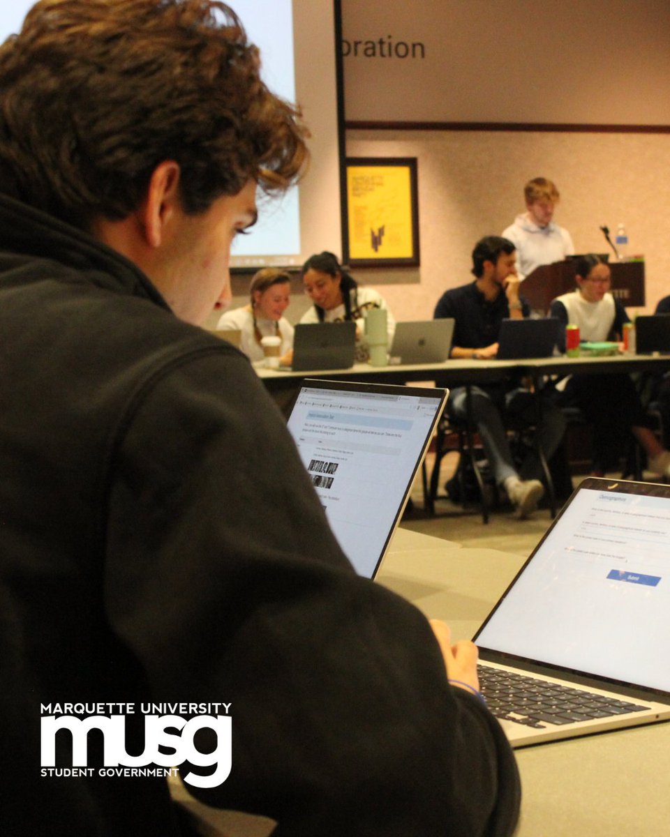 MUStudentGov's tweet image. We were glad to welcome UW-Milwaukee Student Association President Jermei Lukos to the Senate Meeting on Monday. He sat in as we discussed college reorganization models as a student organization. Thank you for visiting, Jeremi!