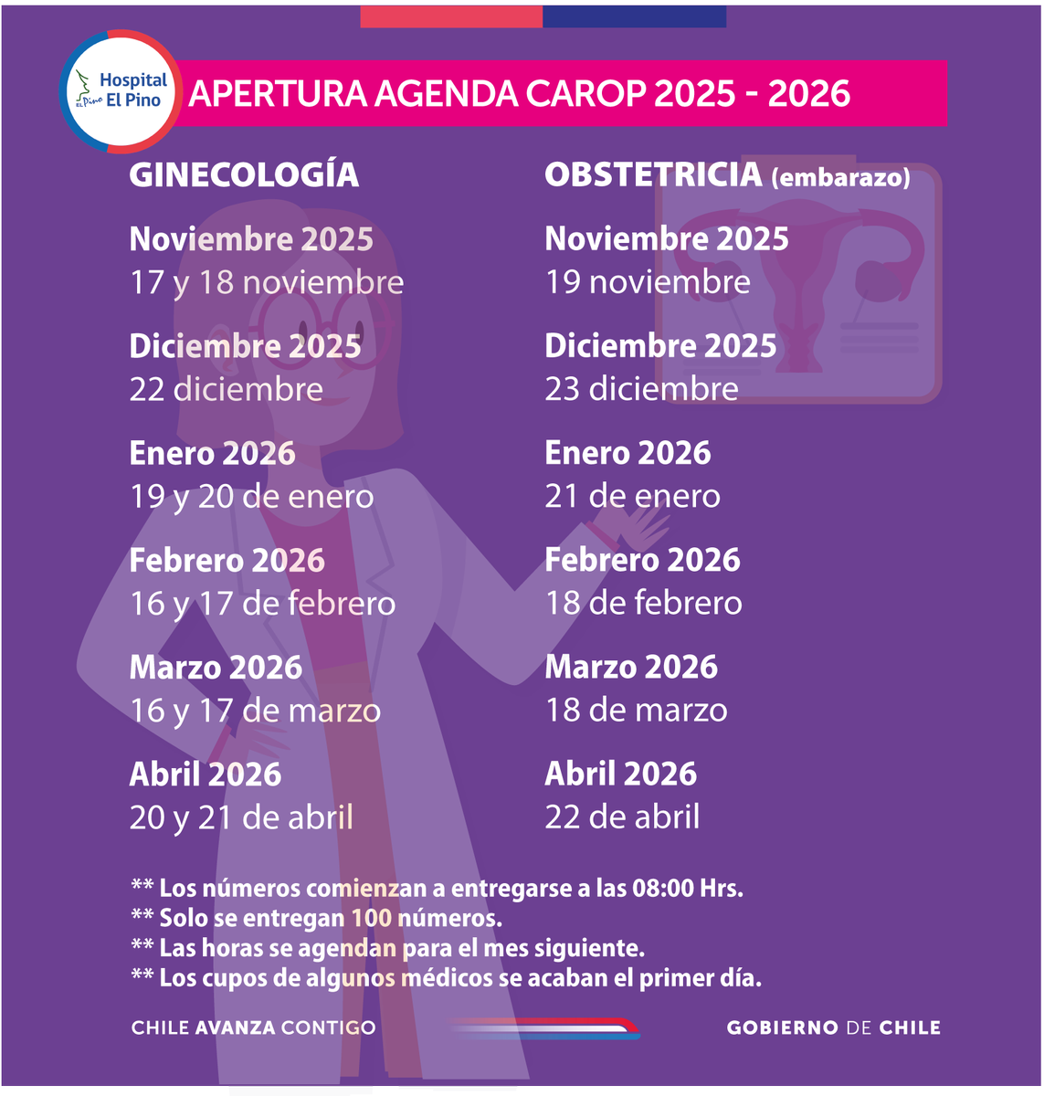 HospitalCrs's tweet photo. Si necesitas agendar una hora de control de especialidad en CAROP, te compartimos las fechas de apertura de agenda para este mes y los próximos 5 meses. Agradecemos de antemano la difusión 🙌🏻… https://t.co/1QEsdclYbb