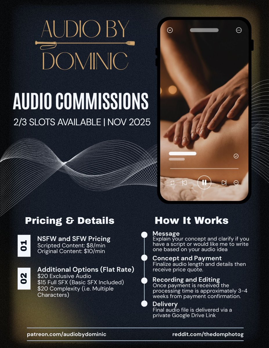 I’ve got a couple open spots for this month, so if you want me to make a freaky audio that is exactly what you’ve always wanted now is your chance! Feel free to message me on any of my platforms to get started 😘