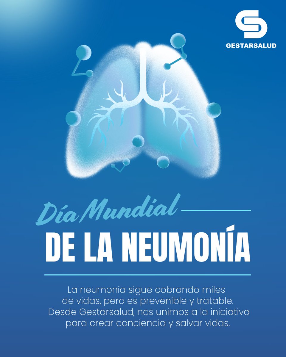Gestarsalud's tweet image. La neumonía sigue cobrando miles de vidas, pero puede prevenirse y tratarse. Desde Gestarsalud nos unimos al Día Mundial de la Neumonía para crear conciencia y proteger la salud de todos. 💙
#DíaMundialDeLaNeumonía #EveryBreathCounts