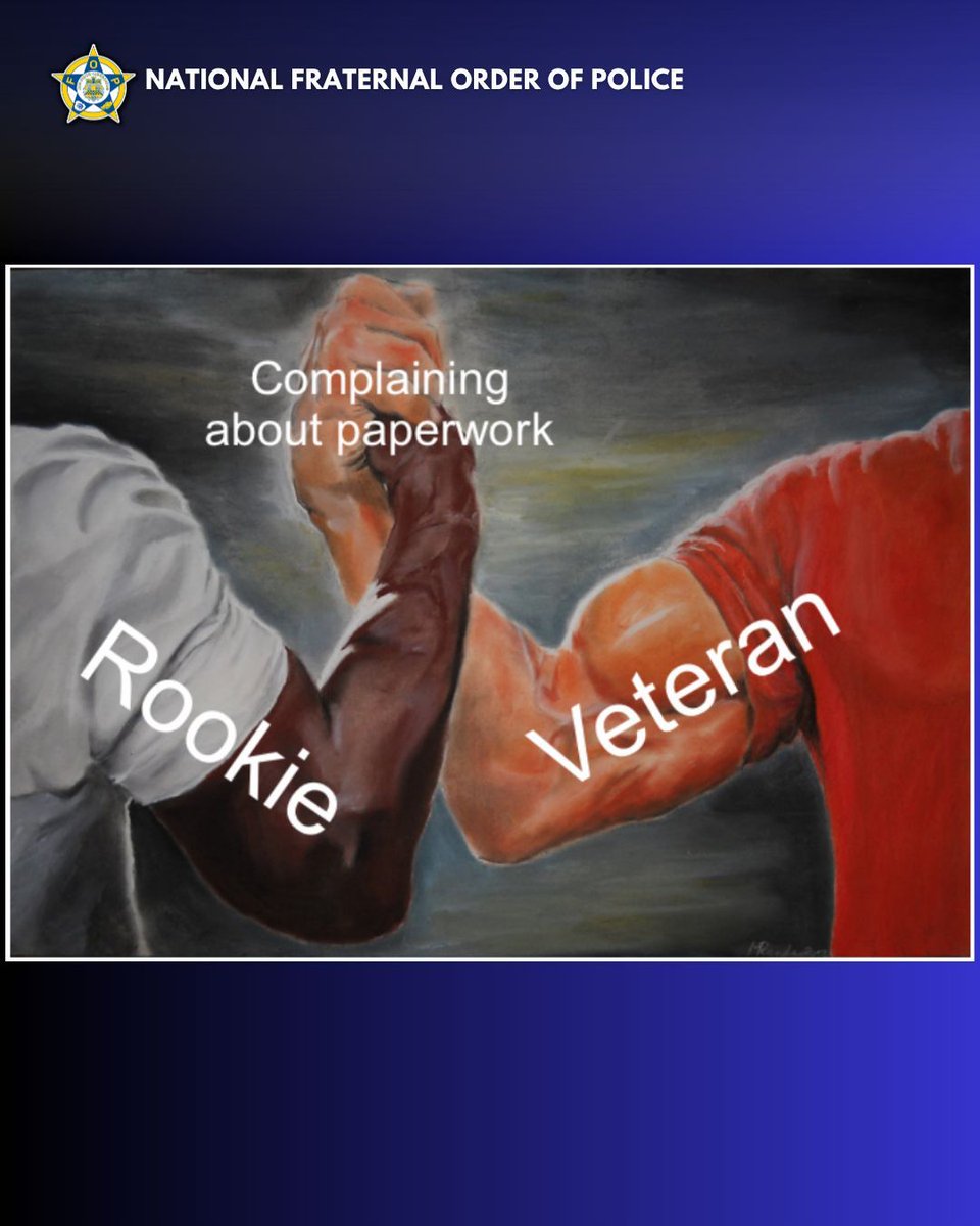 GLFOP's tweet image. Rookies vs paperwork. Veterans vs paperwork. Us vs paperwork. United.
#LawEnforcementHumor #CopLife #PoliceLife #PaperworkSucks #CopsAtWork
Credit to rightful owners. Used for informational purposes