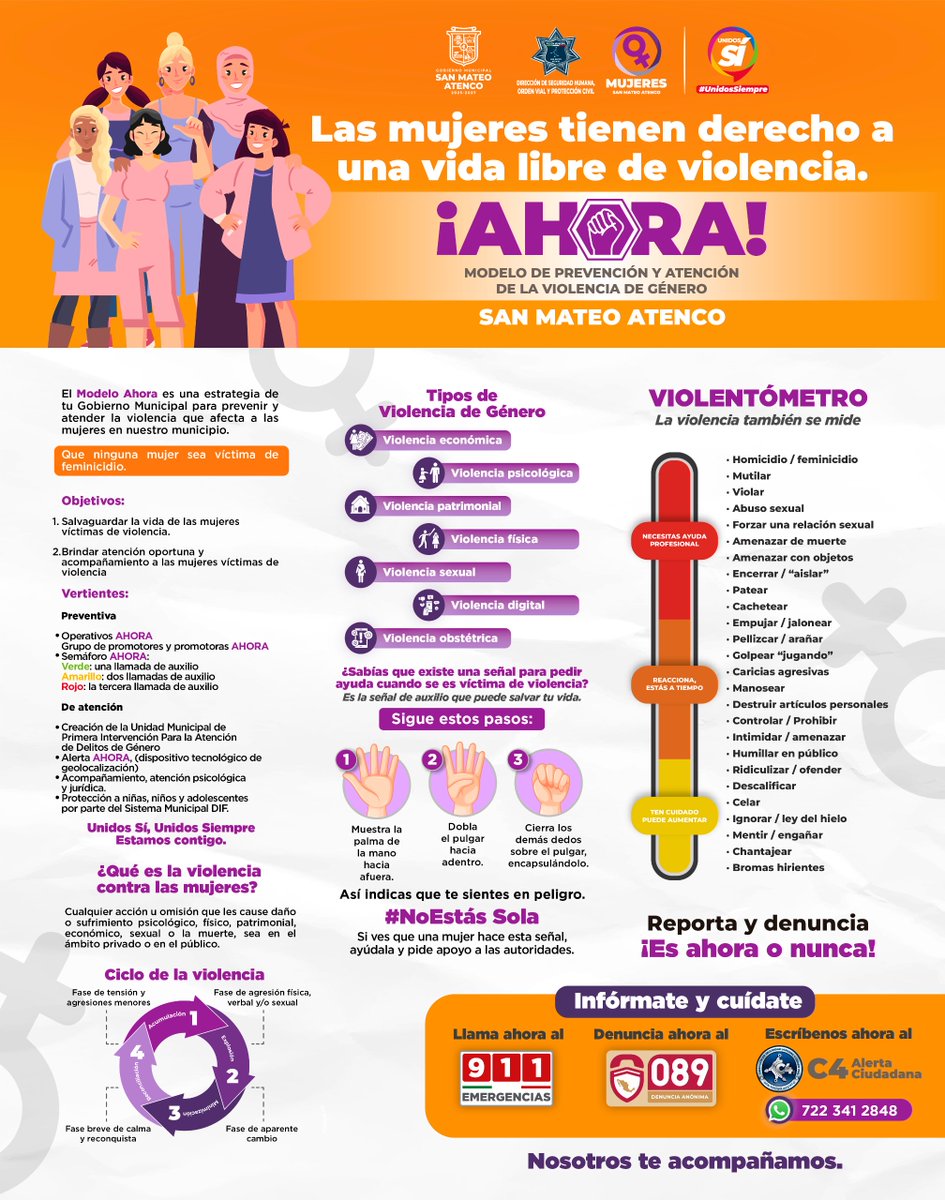 SanMateoAGob's tweet photo. 🚨 ¡En #SanMateoAtenco, protegemos el derecho de las niñas, adolescentes y mujeres a una vida libre de violencia!
A través del #ModeloAHORA, brindamos prevención, atención y auxilio oportuno a las víctimas de violencia de género.
(1/2) https://t.co/L12jo8Lq5j
