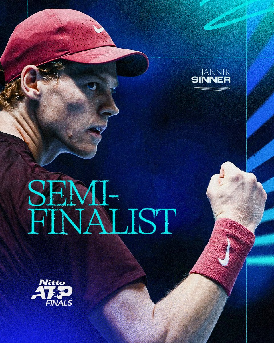 atptour's tweet photo. Ole, Ole, Ole, Ole, Sinner, Sinner 🔊🎟️

@janniksin delivers the goods in front of his adoring home fans as he defeats Zverev 6-4 6-3 and qualifies for the semi-finals!

#NittoATPFinals https://t.co/OrW8XZcixO